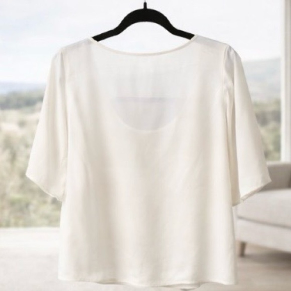 Jenni Kayne Ivory Silk Scoop Neck Blouse Minimalist Short Sleeve Top Size M - Picture 2 of 7
